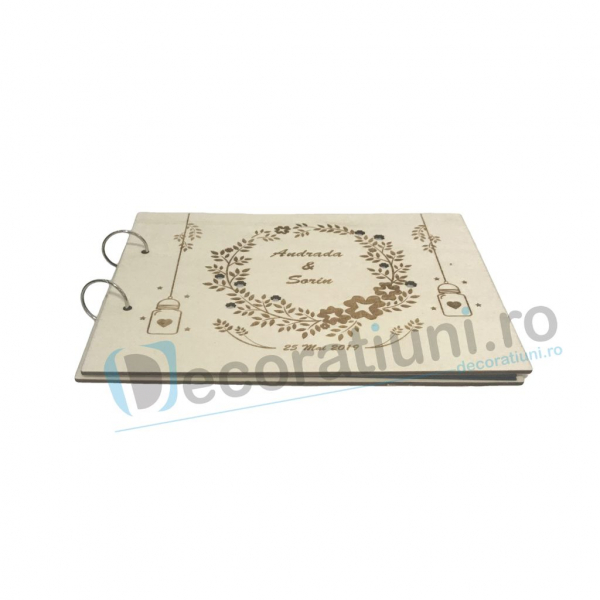 Guestbook din lemn personalizat, guestbook nunta - model ramura cu flori si candele agatate [2]