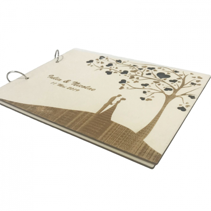 Guestbook din lemn personalizat, guestbook nunta - model romantic weeding [5]