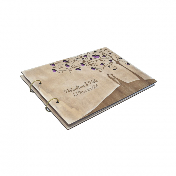 Guestbook din lemn personalizat, guestbook nunta - model romantic weeding [2]