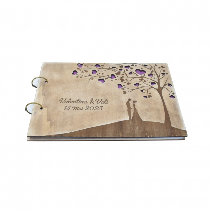 Guestbook din lemn personalizat, guestbook nunta - model romantic weeding [4]