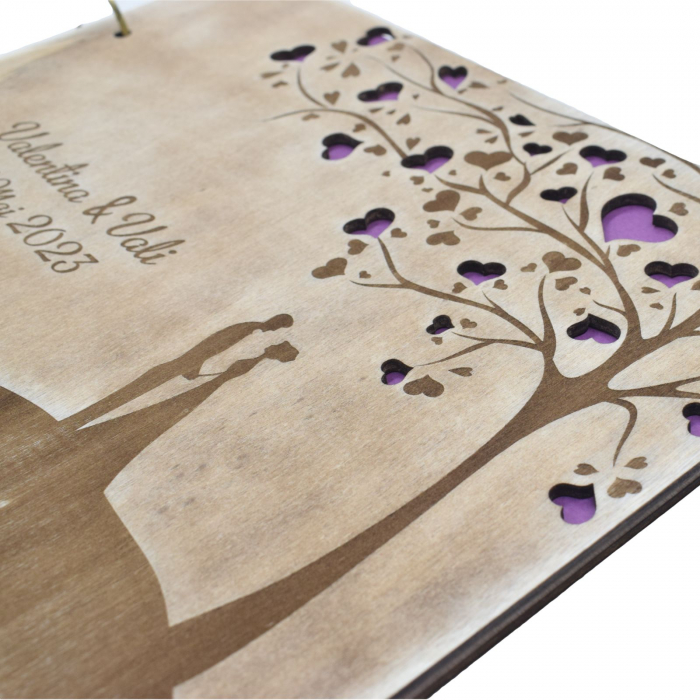 Guestbook din lemn personalizat, guestbook nunta - model romantic weeding [6]