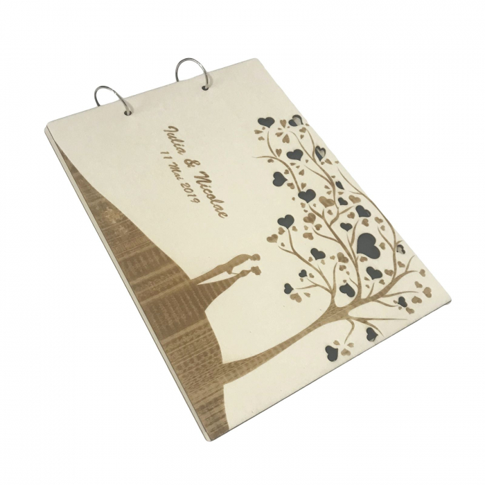 Guestbook din lemn personalizat, guestbook nunta - model romantic weeding [3]
