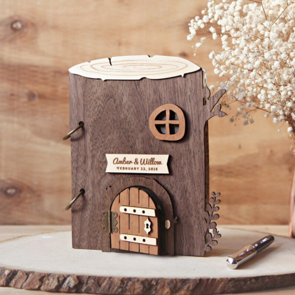 Guestbook nunta din lemn personalizat - model casuta din copac [3]