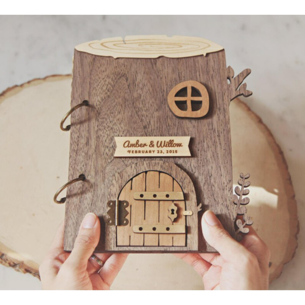 Guestbook nunta din lemn personalizat - model casuta din copac [6]