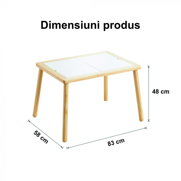 Masuta pentru copii, lemn masiv, 83x58x48cm [3]