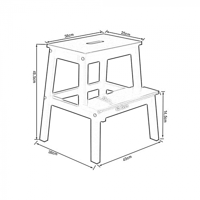 Scaun inaltator cu 2 trepte, lemn fag, alb, 43x39x50cm [3]