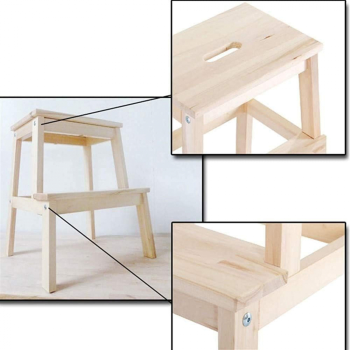 Scaun tip scara cu 2 trepte, lemn fag, natur, 43x39x50cm [6]