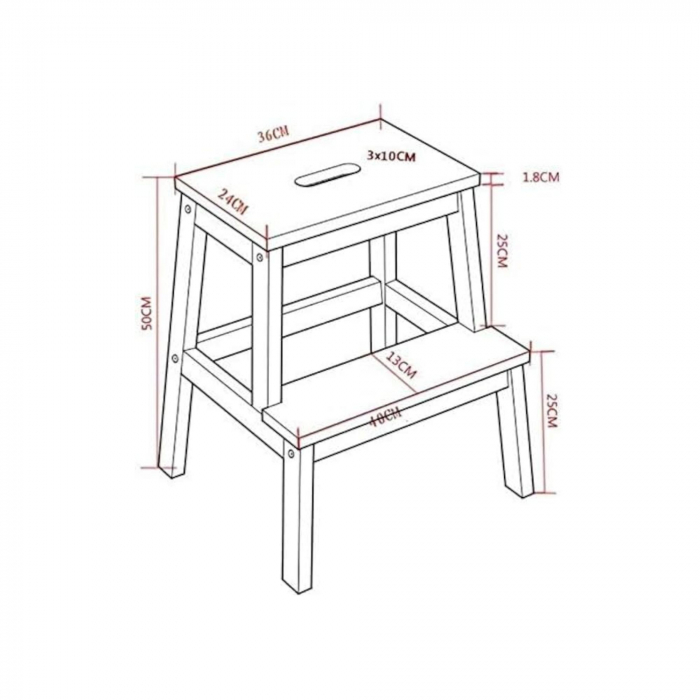 Scaun tip scara cu 2 trepte, lemn fag, natur, 43x39x50cm [2]