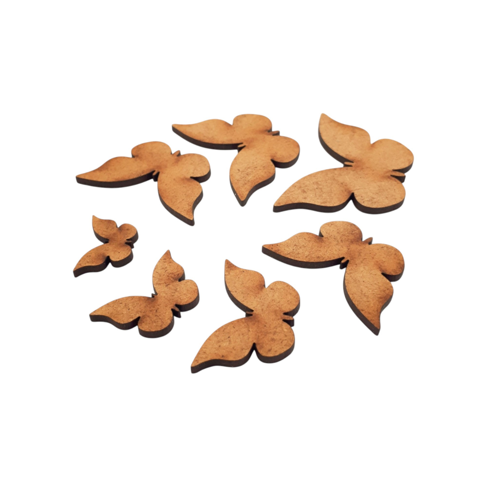 Set 7 fluturi 2-7 cm, decupat cu laser din HDF natur [2]