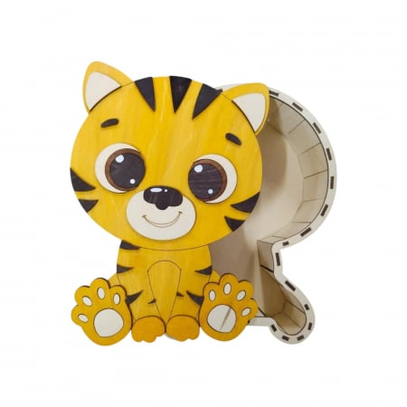 Cutii cadou copii - Cutie cadou din lemn, model tigru, 30x21x9cm