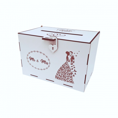 Cutie dar pentru miri, model fluturi, alb, HDF, 30x20x20cm [2]