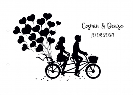 Guestbook nunta - Album foto lemn pentru nunta - model cuplu pe bicicleta