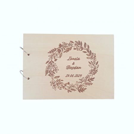 Guestbook nunta - Coperti din lemn - guestbook personalizat - model coronita