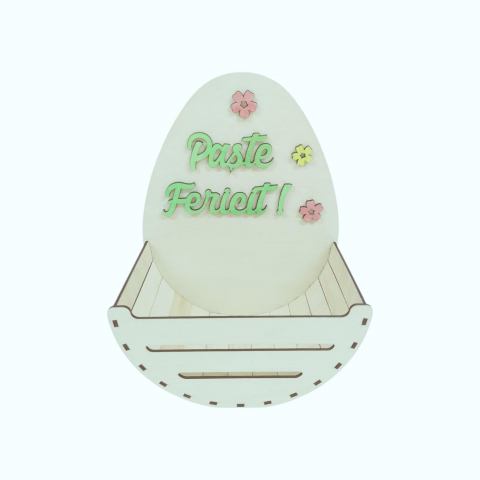 Decoratiuni masa Paste - Cosulet pentru oua din lemn, paste fericit, 25x16x33CM