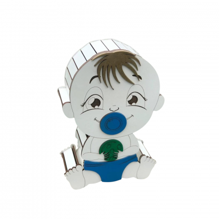 Cutii cadou copii - Cutie cadou din lemn, model baiat bebelus, 32x22x9cm