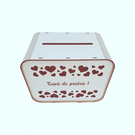 Cutie dar nunta, casa de piatra, HDF, alb, 26x16x20cm [1]