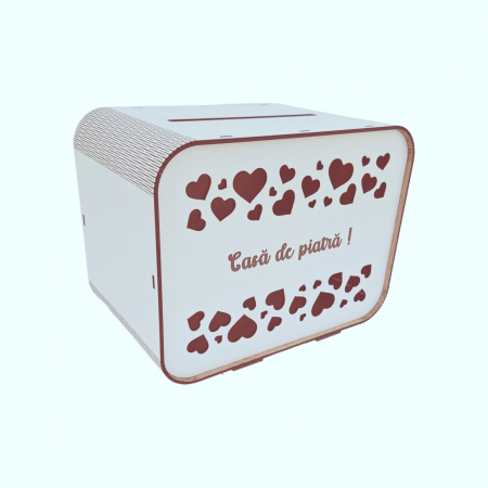 Cutii dar nunta - Cutie dar nunta, casa de piatra, HDF, alb, 26x16x20cm