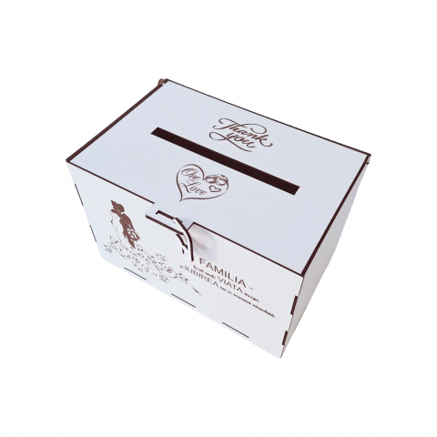 Cutie dar miri din MDF vopsit alb, model cuplu romantic, 30x20x20cm [6]