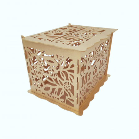 Cutie dar pentru plicuri de nunta, HDF, auriu, 30x24x22.5CM [2]