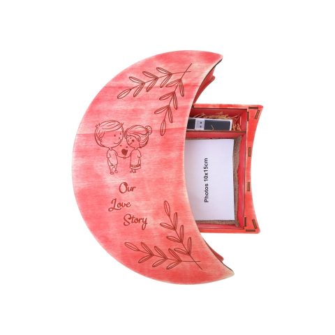 Cutii pentru poze si stick usb nunta - Cutie din lemn pentru poze si memorie USB, roz vintage, 37x25x7CM