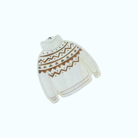 Glob de Craciun din lemn, model pulover traditional, 10x9x0.4cm [2]