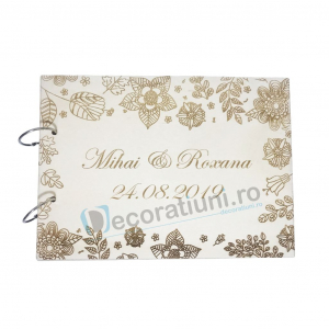Decoratiuni evenimente - Guestbook din lemn personalizat, guestbook nunta - model cu flori