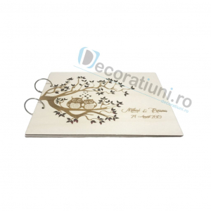 Guestbook din lemn personalizat, guestbook nunta - model pom si bufnite [1]
