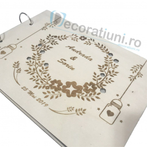 Guestbook din lemn personalizat, guestbook nunta - model ramura cu flori si candele agatate [4]