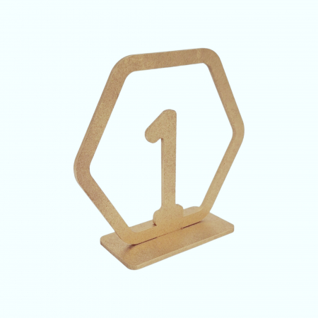 Decoratiuni botez - Numere de masa nunta sau botez, auriu, 11x12cm - model hexagon