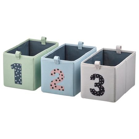 Decoratiuni camera copii - Set 3 cutii depozitare verde albastru bej 17x27x17 cm