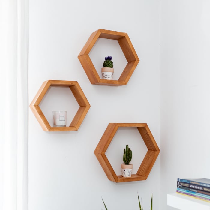 Set rafturi hexagonale pentru perete, lemn masiv [2]