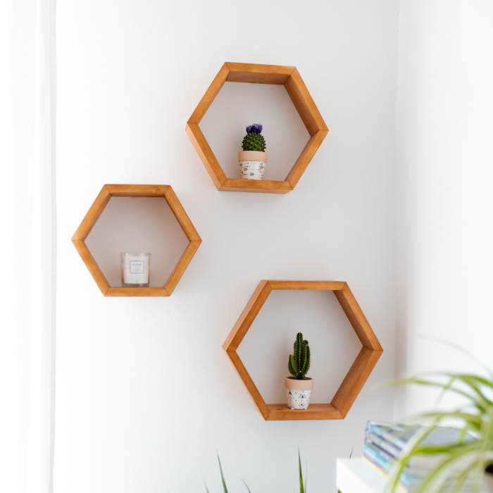 Set rafturi hexagonale pentru perete, lemn masiv [1]