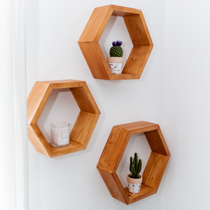 Set rafturi hexagonale pentru perete, lemn masiv [5]