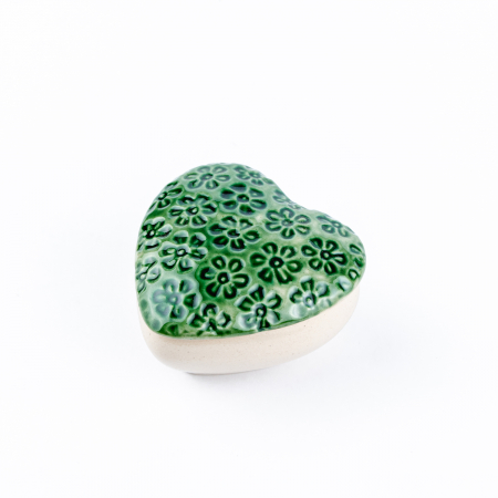 Cutiuță bijuterii din ceramică, inimă verde, detalii florale [1]