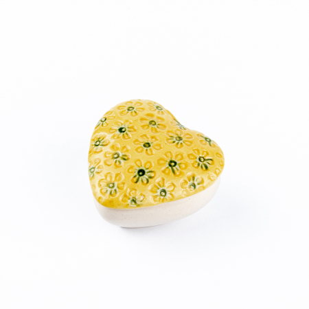 Cutiuță bijuterii din ceramică, inimă galbenă, detalii florale [1]