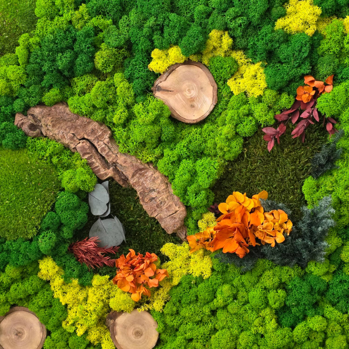 Tablou cu muşchi, licheni, plante, lenm si flori stabilizate 110 x90 cm [3]