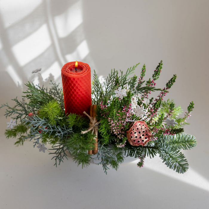 Aranjament decorativ mic cu lumanare, in vas ceramic [3]