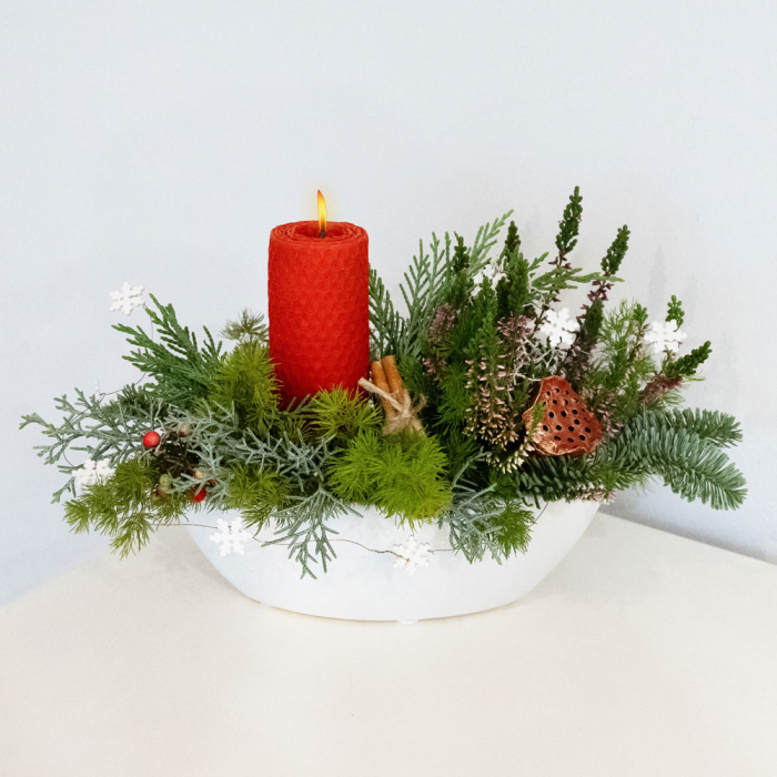 Aranjament decorativ mic cu lumanare, in vas ceramic [2]