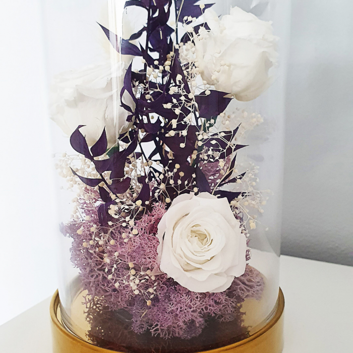 Aranjament floral plante stabilizate Cupolă trandafiri albi criogenați DecoTerrarium [2]