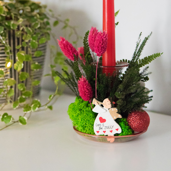 Lumânare rosie decorativă plante naturale stabilizate [4]