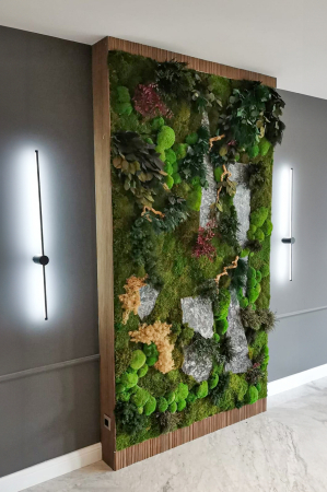 Panouri decorative cu licheni - Panou decorativ cu muschi, licheni si marmura, volumetric - "Conexiune si vigoare 2 "