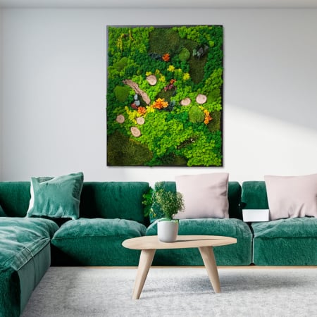Panouri decorative cu licheni - Tablou cu muşchi, licheni, plante, lenm si flori stabilizate 110 x90 cm