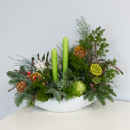 Decorațiuni pentru Sărbători - Aranjament pentru masa de Craciun cu lumanari