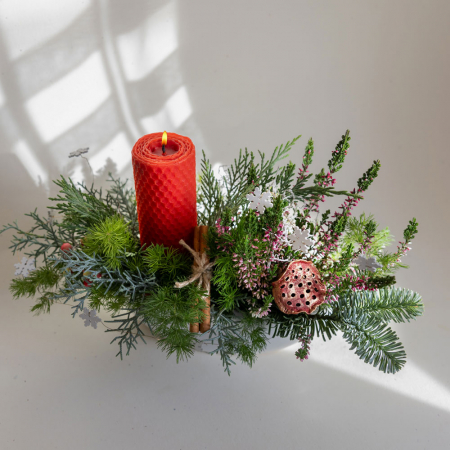 Aranjament decorativ mic cu lumanare, in vas ceramic [2]