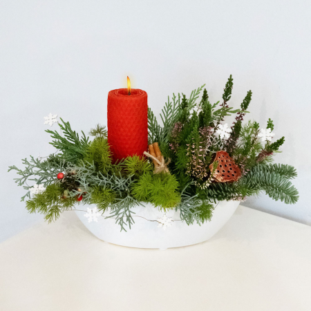 Aranjament decorativ mic cu lumanare, in vas ceramic [1]