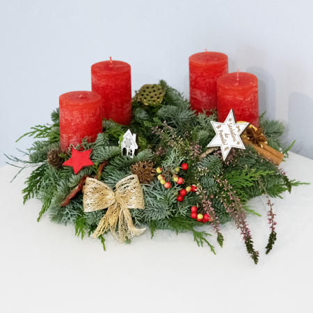 Decorațiuni pentru Sărbători - Coronita de Advent cu lumanari rosii, pentru Craciunul Sfant