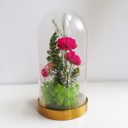 Aranjament floral plante stabilizate Cupolă flori stabilizate fucsia [2]