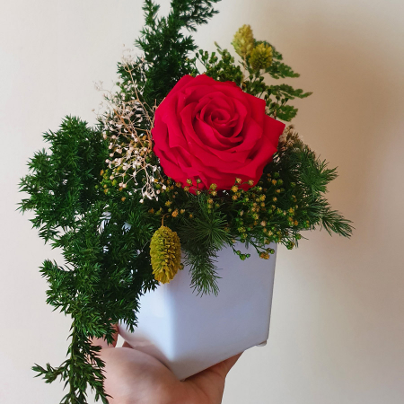 Aranjament floral plante stabilizate Sculptural trandafir roșu nemuritor [2]