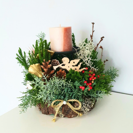 Decorațiuni pentru Sărbători - Aranjament pentru masa de Craciun, cu lumanare