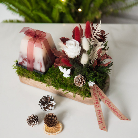 Decorațiuni pentru Sărbători - Lumânare decorativă plante naturale stabilizate 23cm